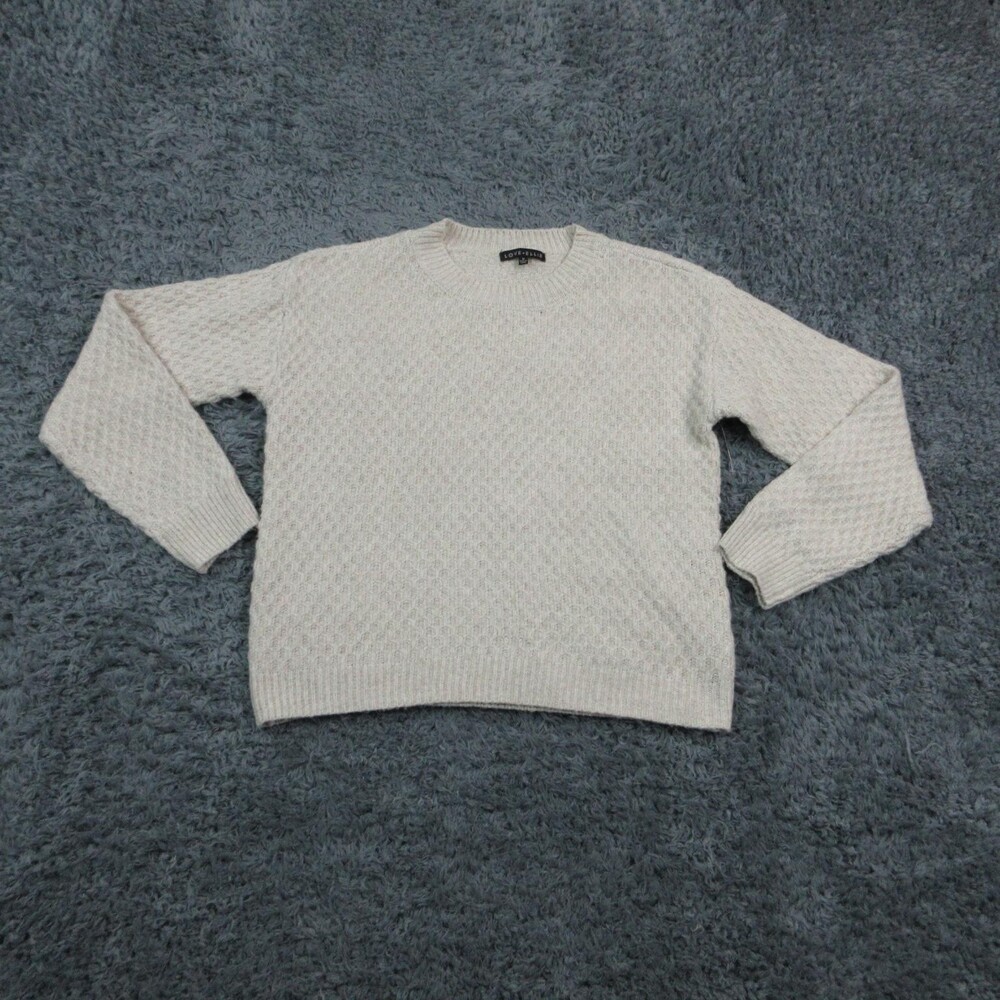 Love Ellie Sweater Pullover Womens M Beige Chunky-Knit Collarless Heavyweight